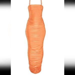 PrettyLittleThing Bold Orange Ruched Maxi Dress